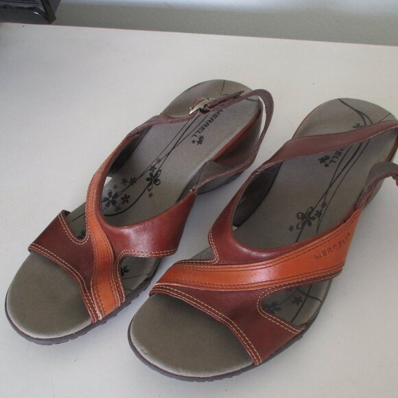 Merrell Womens Brown Leather Slingback 2" Wedge Sandal NWOB - Size 6M - Picture 6 of 8